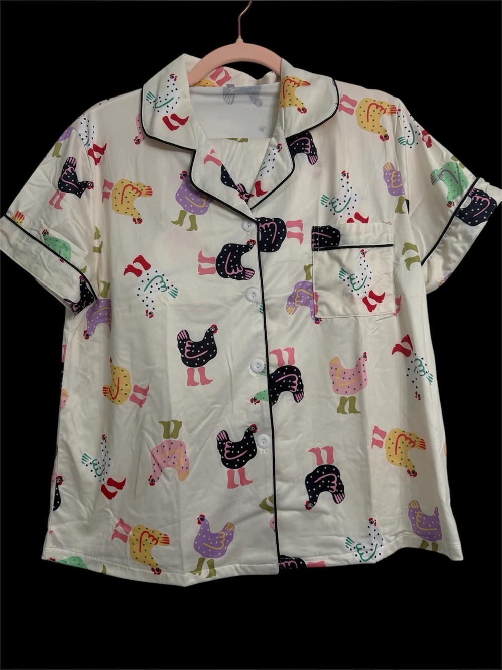 Cream Chicken-Print Short Sleeve Pajama Set